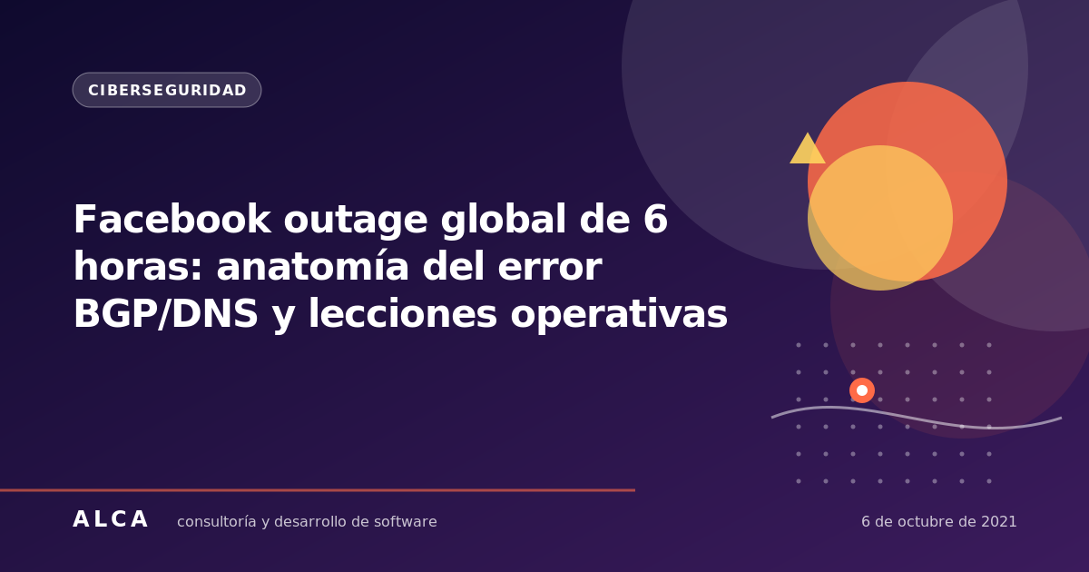 Facebook outage global de 6 horas: anatomía del error BGP/DNS y lecciones operativas